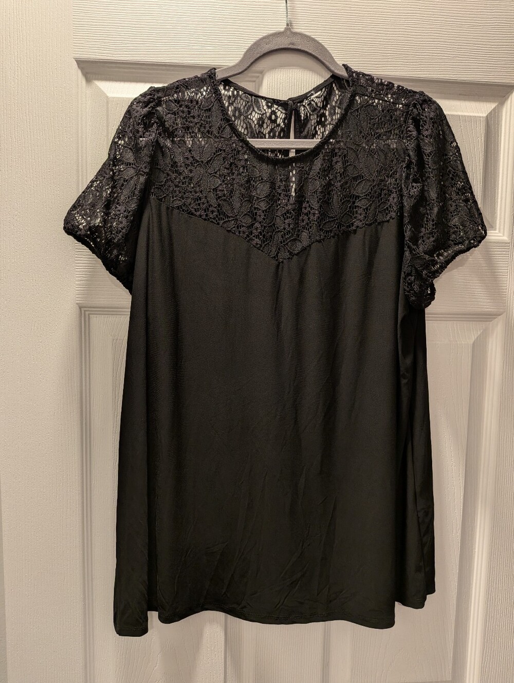Lacy Black Stretchy Vintage Style Blouse Business Casual Boho Cottagecore